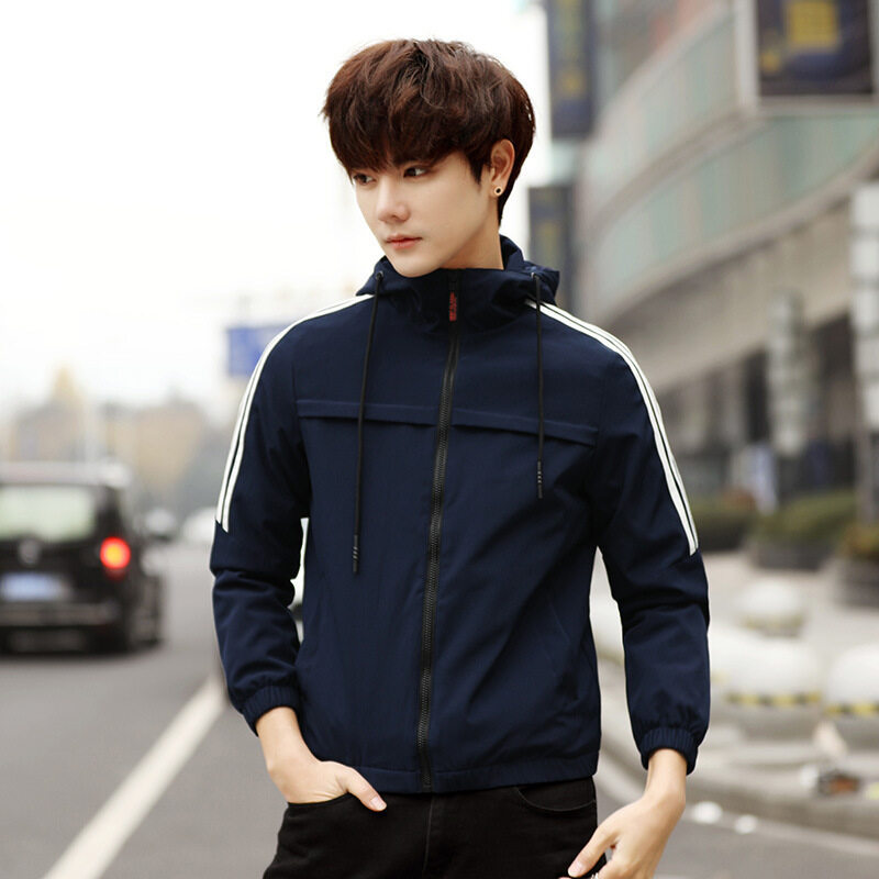 Nuevo 2022 primavera y otoño chaqueta guapa de los hombres tres barras cremallera chaqueta con capucha chaqueta uniforme de Béisbol Juvenil de los hombres