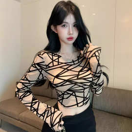 夜店辣妹性感短款长袖打底衫上衣韩版ins潮修身显瘦打底女T恤批发