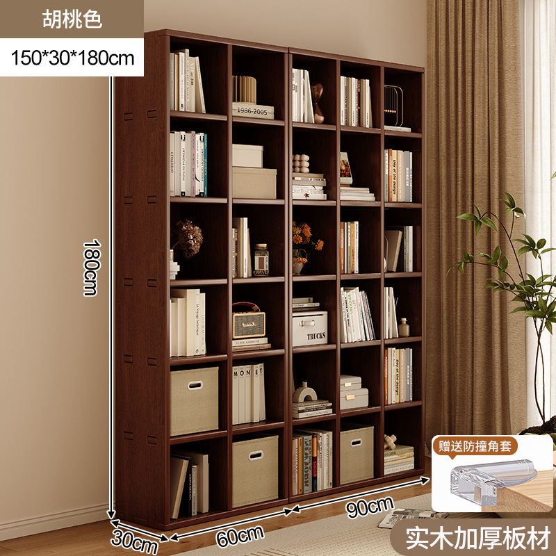 Estante de madera sólida toda la pared del gabinete de libros integral hasta la parte superior para la sala de estar color nuez pared completa gabinete de exhibición doméstica