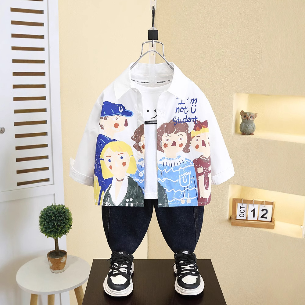 7516 Camisa de niño Chaqueta de primavera y otoño Ropa de niños Camisa de dibujos animados 2025 Nuevo estilo Ropa de primavera para niños y bebés