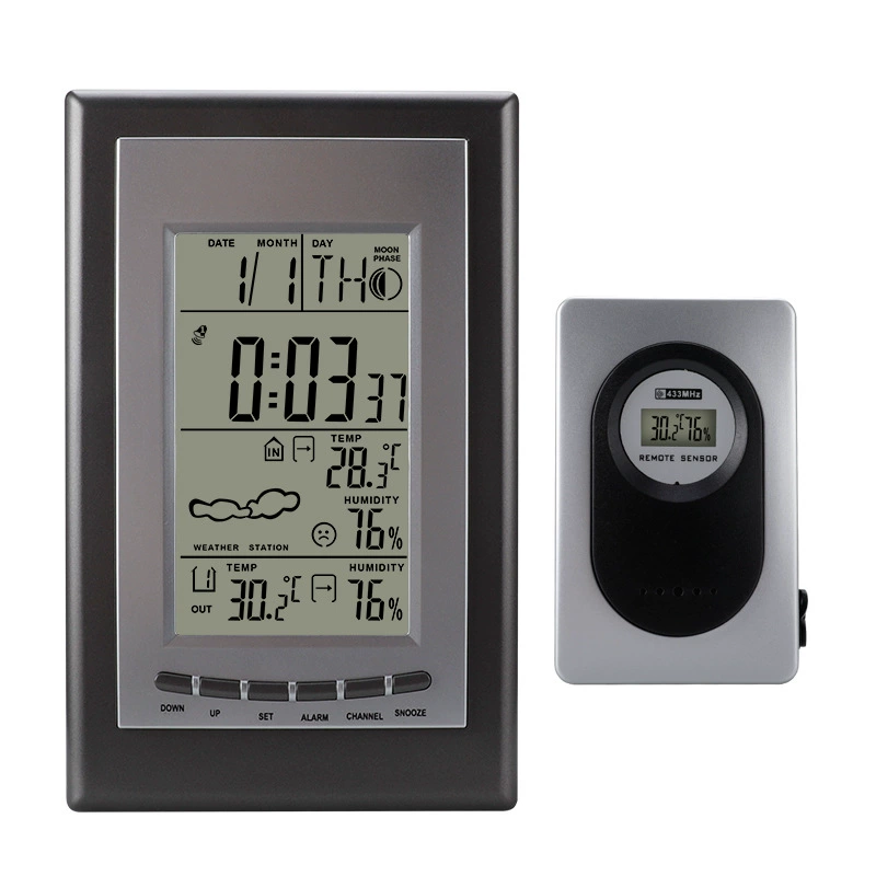Wireless thermometer indoor for home use, electronic watch, with LED display