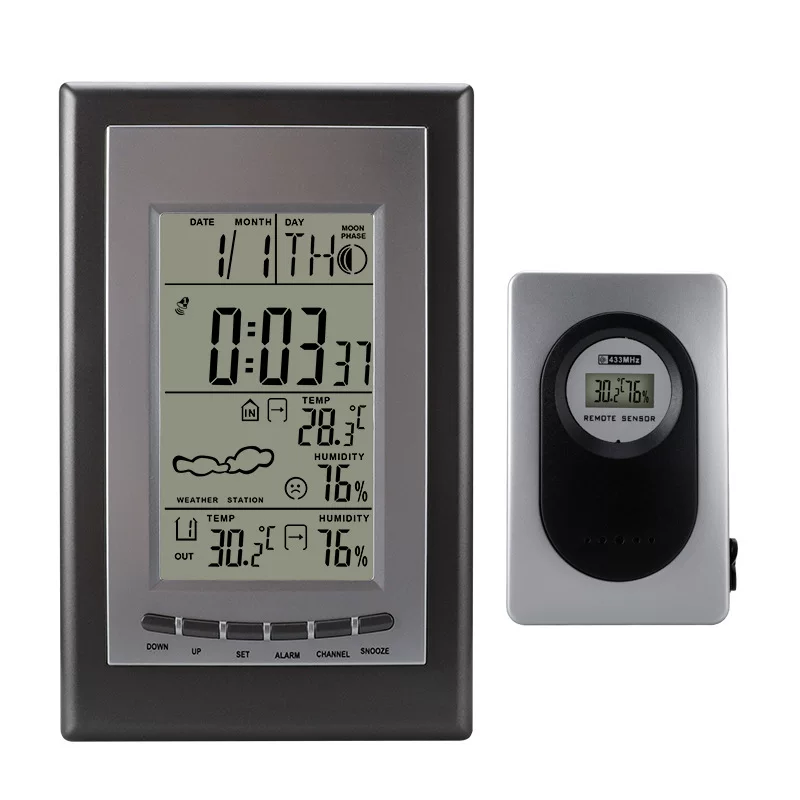 Wireless thermometer indoor for home use, electronic watch, with LED display