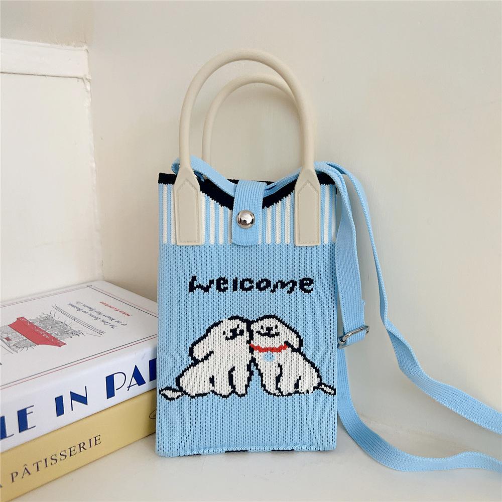 108g Weight Polyester Lining Material Buckle Closure Type Top Handle Strap Type Handbag Bags Type Casual, Daily Occasion Knit Material Cat Pattern All Seasons Season Women's Gender Vintage Style, Classic Style Style Bucket Shape Small Size Women's Small Knit Cat Vintage Style Classic Style Bucket Buckle Handbag 16