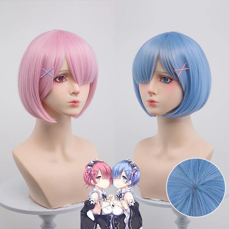 Life in a Different World from Scratch Ram Rem's Same Cos Wig Comic Exhibition Props Short Bob Hair Set
