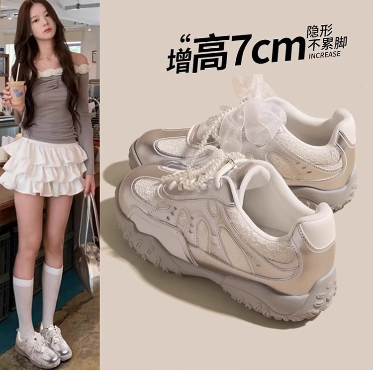Thick-Soled Inner Heightening Ballet Style Mesh Breathable Moral Training Shoes Women's Shoes 2025 New Spring and Summer Forrest Gump Shoes White Shoes