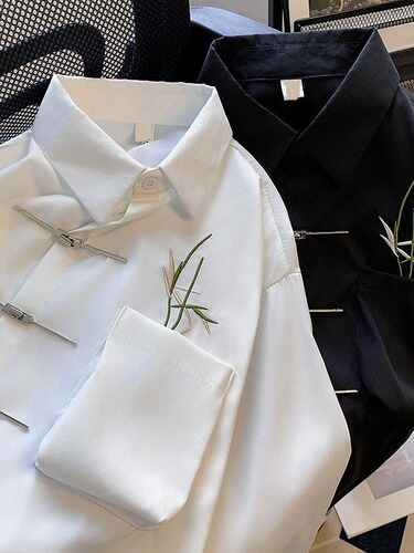 Men's High-End Chinese Style Casual Long-Sleeve Shirt with Traditional Button Closures, Loose Fit, Flowing Sensation, and Modern Chinese Outfit
