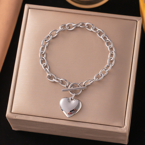 Eurasian Cross-Border Simple Heart Bracelet for Women, Ins Fashion, Personalized Simple Heart-shaped Peach Heart Student Alloy Jewelry