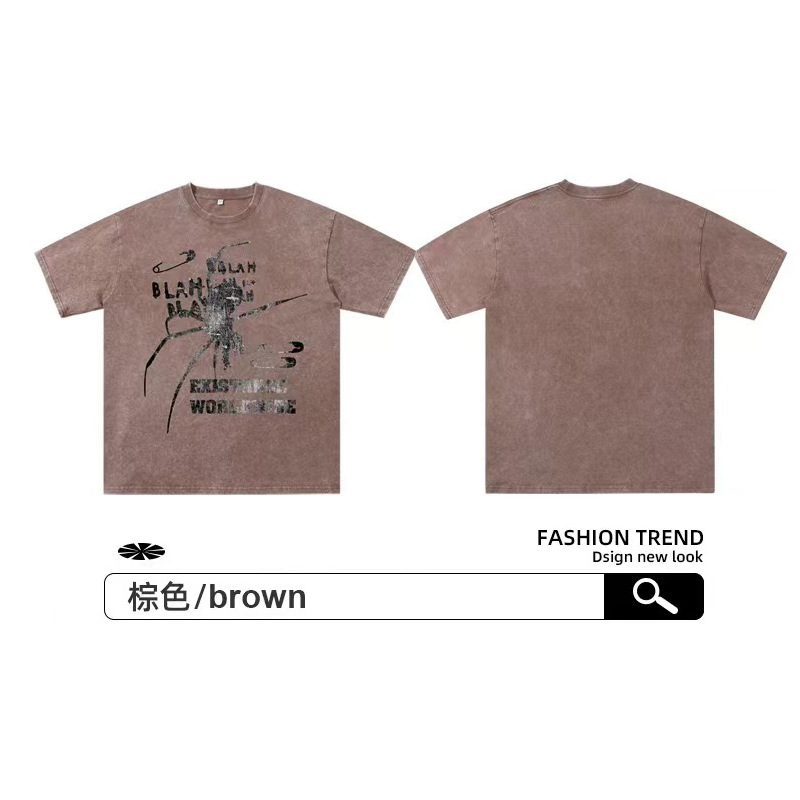 230g camiseta de manga corta para hombres de verano cuello redondo suelto sobretamaño retro americano marca de moda chaqueta retro casual