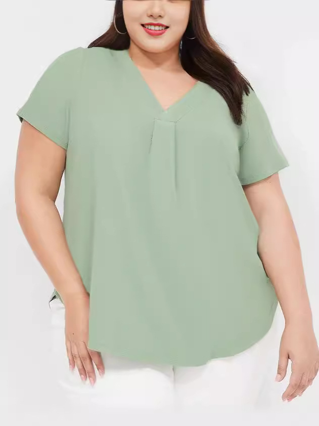 Transfronterizo Amazon nueva ropa de mujer de tamaño grande cuello en V cuello de pecho descuento manga corta