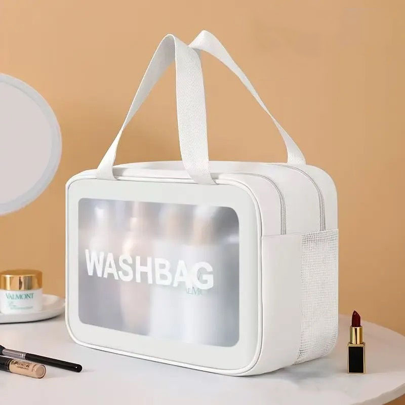 Juego de tres piezas de neceser esmerilado, bolsa de cosméticos de viaje impermeable de PVC, bolsa de aseo portátil de gran capacidad para viaje.