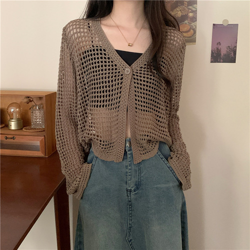 New women's Korean style lazy lace design sense outerwear thin open sweater knit wool factory top trendy