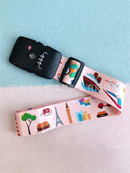 TSA password lock luggage strap, cartoon pattern thickened nylon suitcase strap, anti-theft fixed strap for checked luggage