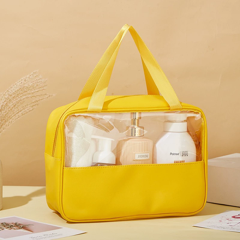 Capacious waterproof cosmetic bag PVC, polyurethane handheld organizer bag for traveling
