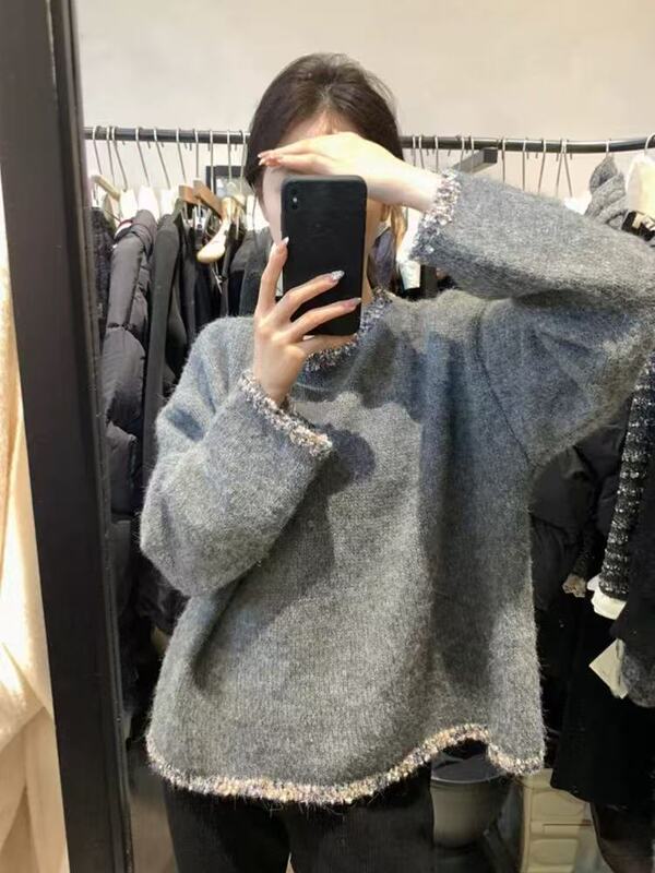 2025年法式复古重工钉珠毛衣女秋冬外穿宽松慵懒风超好看长袖针织|undefined