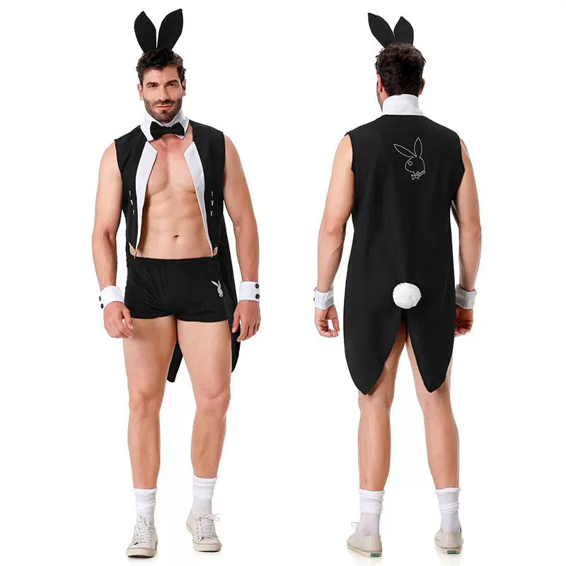 欧美新款万圣节cos角色扮演舞表演服兔兔性感诱惑上衣裤男士套装