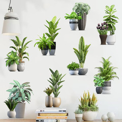 New Style Green Plant Pottery Painting Self-Adhesive Wall Sticker for Living Room Bedroom Children's Room Removable Decorative Wall Art KSY214