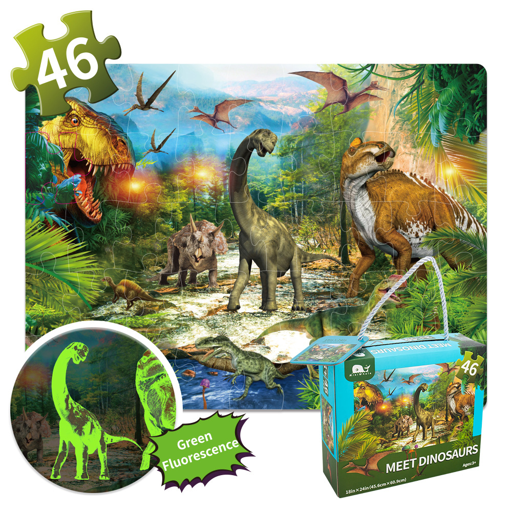 En stock y entrega rápida MiniWhale juguetes educativos para niños luminoso dinosaurio rompecabezas de los niños rompecabezas dinosaurio del piso