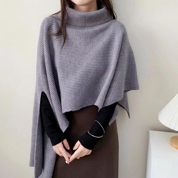 New Autumn and Winter Pullover Warm Cape Knitwear for Women Comfortable Asymmetrical Cape Turtleneck Pure Color Versatile Knitwear New Autumn and Winter Pullover Warm Cape Knitwear for Women Comfortable Asymmetrical Cape Turtleneck Pure Color Versatile Knitwear