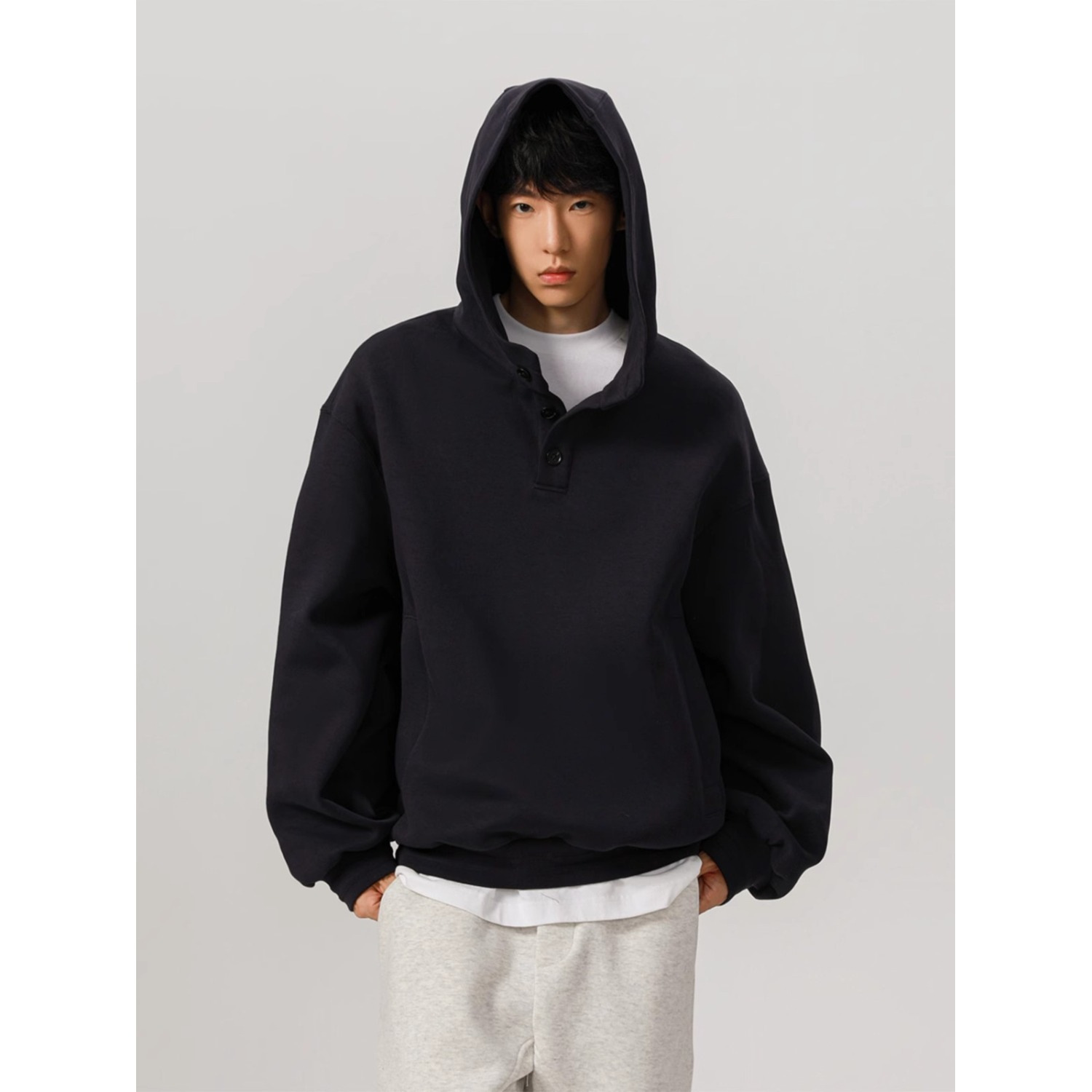 Felpa con cappuccio unisex in stile Hong Kong – Stile streetwear oversize con bottoni (M-3XL, 2 colori)_voghion.com