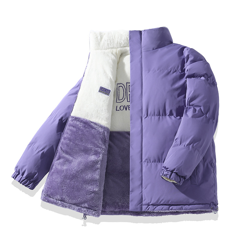 Transfronterizo doble cara de cuello vertical chaqueta de pluma de algodón para hombres y mujeres invierno nuevo chaqueta de cordero gruesa abrigo caliente de moda masculina