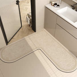 侘寂风L形地垫浴室转角地垫心形吸水脚垫卫生间轻奢地毯硅藻泥防