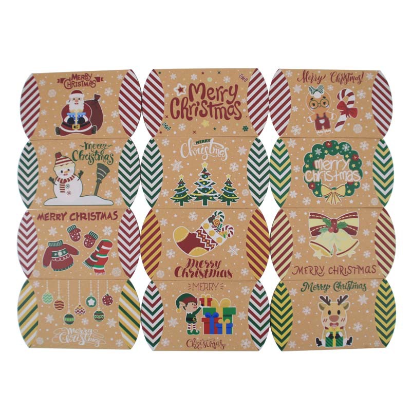 Nueva caja de dulces de Navidad papel Kraft almohada de Navidad caja de dulces caja de embalaje de 12 Colores en stock al por mayor