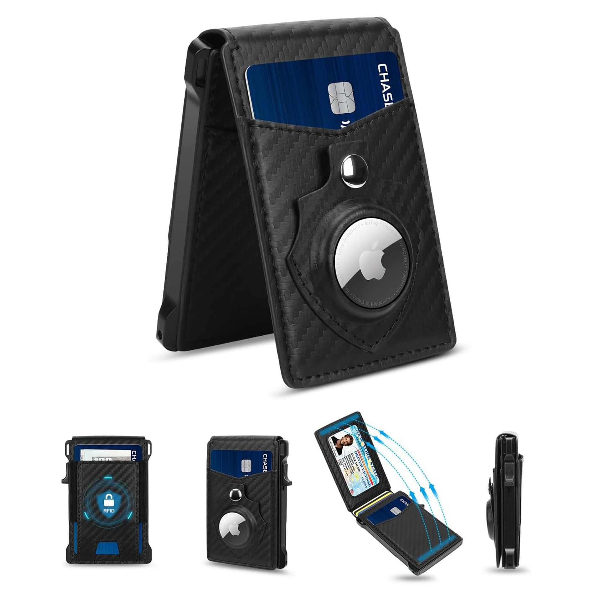 Amazon Doble tapa doble caja de tarjetas de metal con AirTag bit bolso de tarjetas antirrobo multifuncional bolso de cuero para hombres