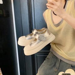 葡萄媽studiolee 大頭魔術貼松糕厚底增高圓頭淺口瑪麗珍小皮鞋女