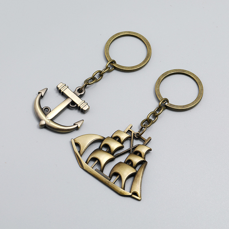 20g Weight Alloy Material Simple Sailboat Keychain Creative Anchor Pendant Keychain 无