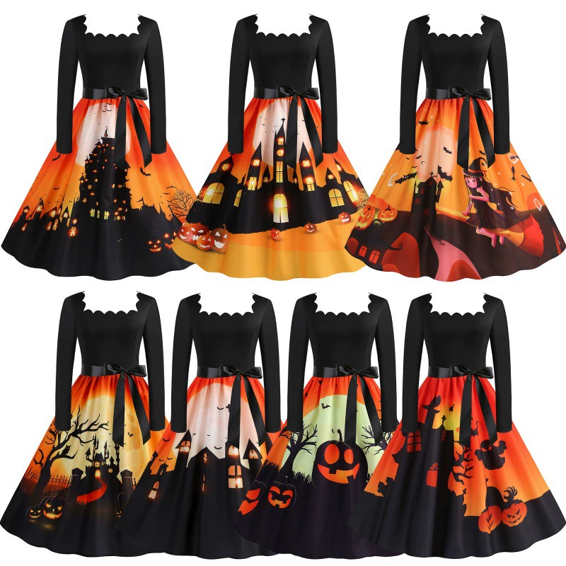Рекордное пятно AliExpress взрывное платье с принтом Хэллоуина