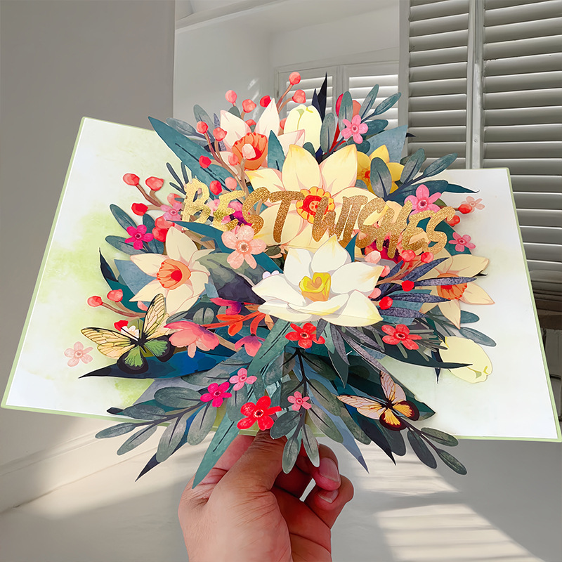 新しい教師の日立体グリーティングカード 3D 花束誕生日カード感謝祭ギフト教師のためのクロスボーダー工場卸売|undefined