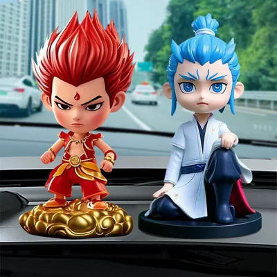 Car ornaments — Magic Child Desktop Ornaments - combination-model-nezha-red-hair-donghai-ao-bing-sitting-model
