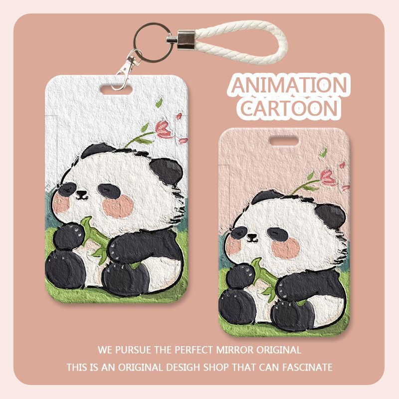 Flower cute panda student campus card meal card cover bus Yangchengtong access control badge protective case card holder lanyard
