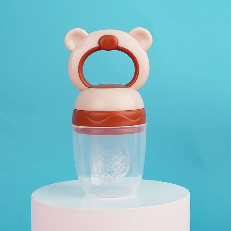 Inglés tarjeta de bebé mordida le fruta y verduras le niños bolsas de malla de grado alimenticio de silicona tetas osos modelado bebé