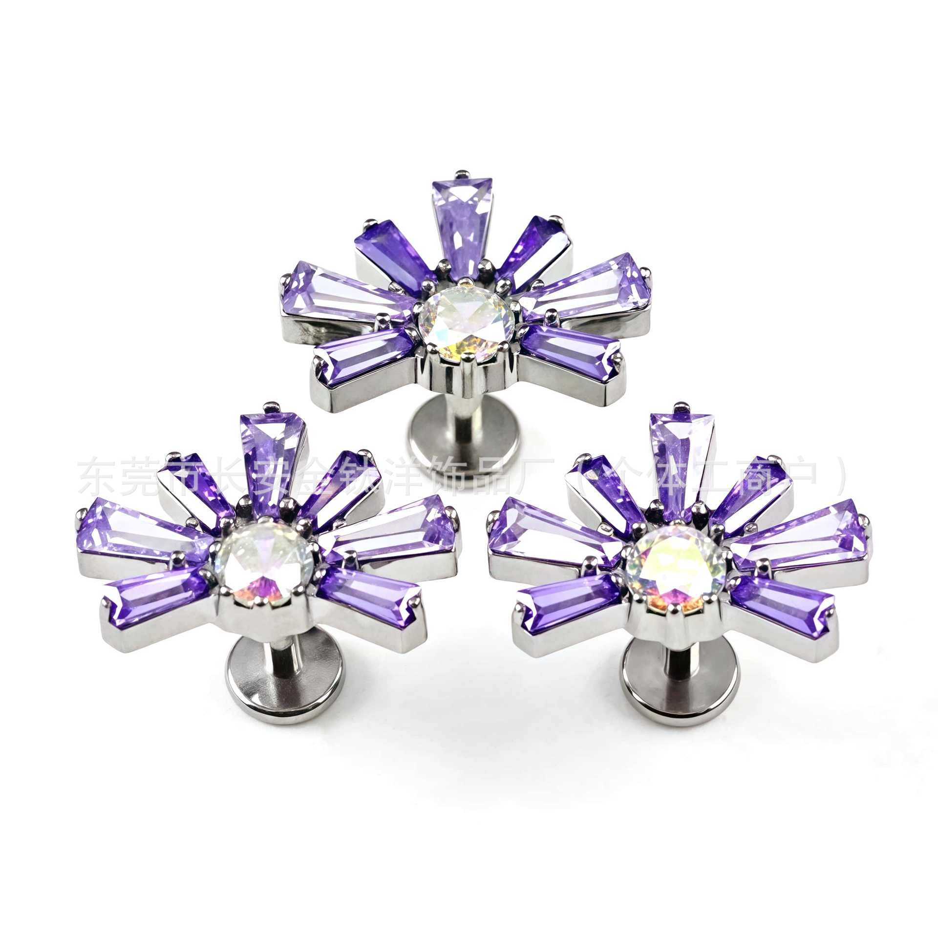 F136 Titanium Sunflower Fireworks Gradient Inlaid 5A Zircon Earrings Lip Studs G23 Titanium Alloy Body Piercing Jewelry detail image 8