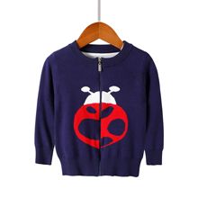 贴牌加工韩国单风格儿童提花挂毛嵌花卡通图案有机棉毛衣拉链开衫