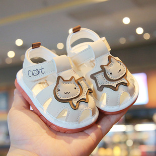 2025 Summer New Infant Children's Sandals Full-covered Toe Soft Bottom Boys and Girls Baby Toddler 0-1 Year Old Kitten Calling Shoes