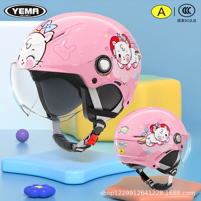 Electric Motorcycle, Kids and Baby | Motosiklet kaskı (dəbilqə) - four-seasons-light-pink-unicorn-kitten-transparent-short-mirror