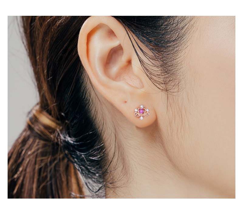 Vintage Style Crown Sterling Silver Plating Zircon Ear Studs 1 Pair