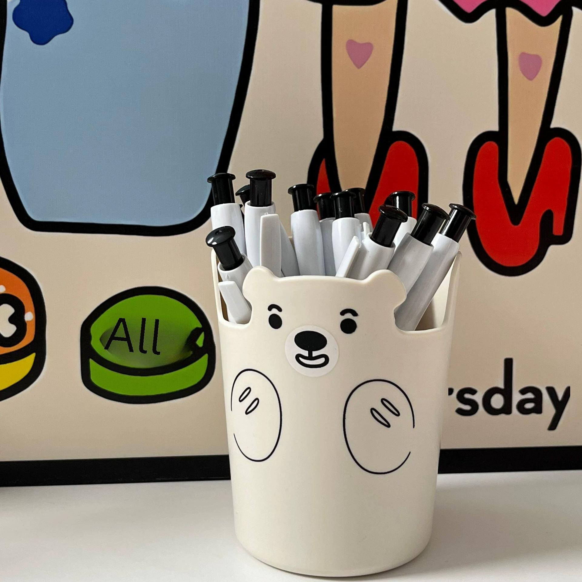 Pens holder, table storage system, universal brush