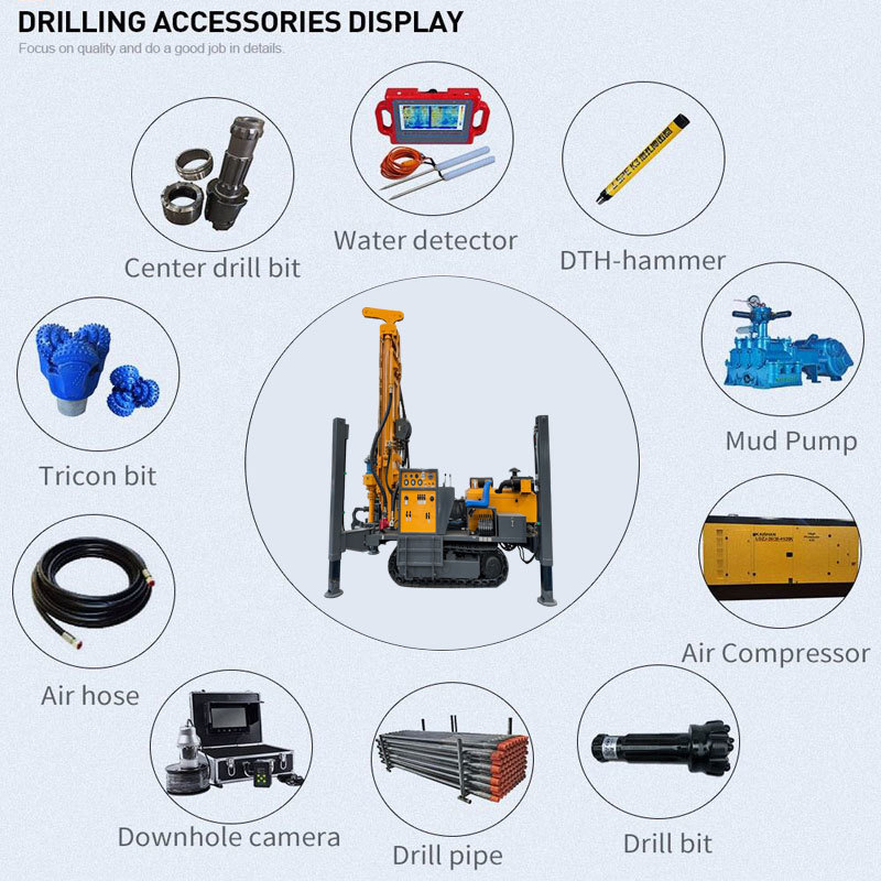 跨境出口 履带式气动水井钻机 300米水汽两用打井机 液压钻井机