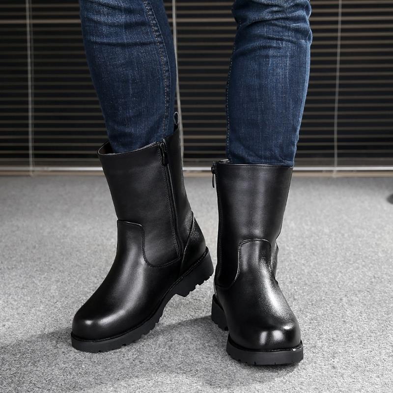 男士真皮靴子中筒马靴头层全牛皮高筒男靴蒙古冬季保暖加毛雪地靴