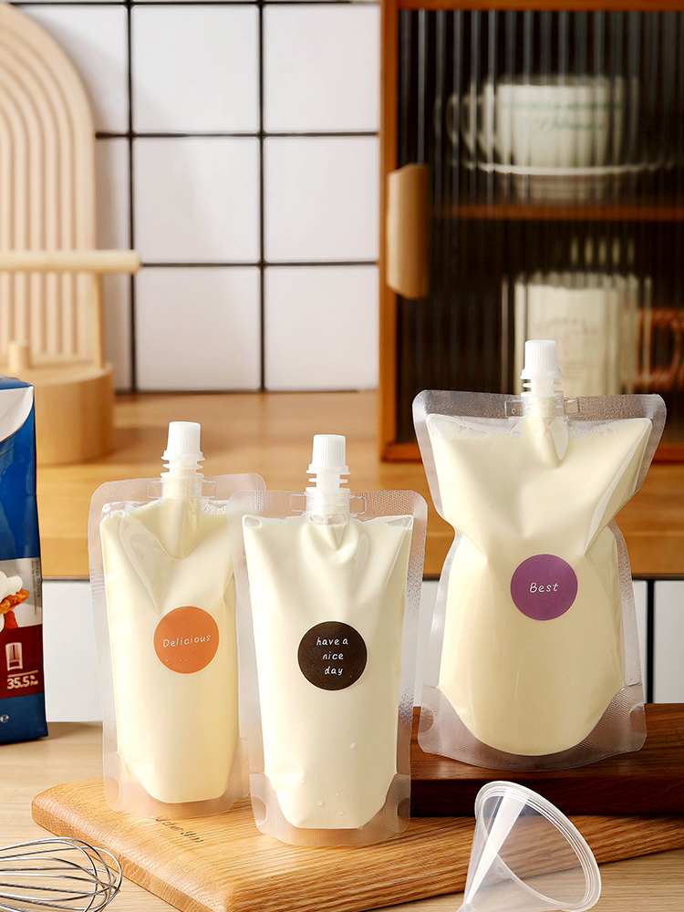 Bolsa de succión de crema ligera, bolsa de boquilla, leche de soja líquida, bolsa autosellada 250ml, bolsa de sellado desechable de 500ml