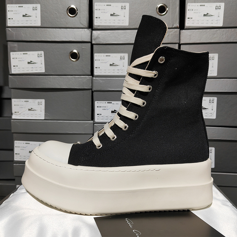 26 Spring and Autumn Dark Style Unisex Thick-Soled High-Top Shoes Height-Increasing Casual Shoes Student Couple Style Platform Shoes Large Thick-Soled Canvas Shoes