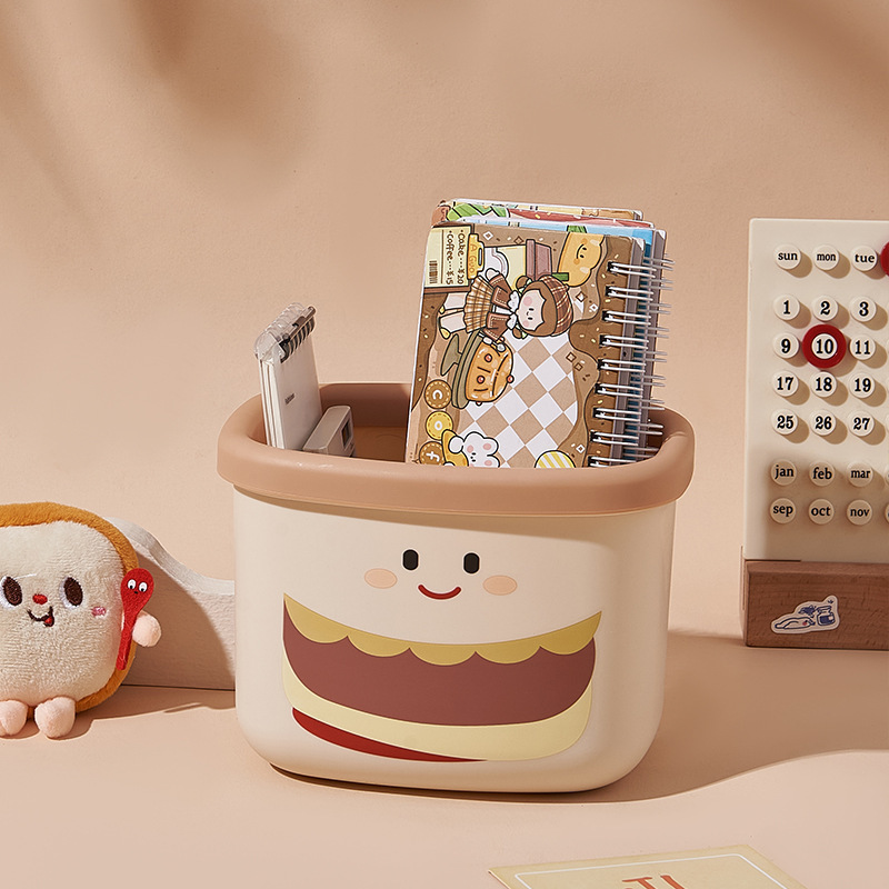Hamburg Desktop Trash Can Meng Fun Cartoon Office Dormitory Table Storage Barrel with Pressure Ring Waste Paper Basket High Color Value Hamburg Desktop Trash Can Meng Fun Cartoon Office Dormitory Table Storage Barrel with Pressure Ring Waste Paper Basket High Color Value