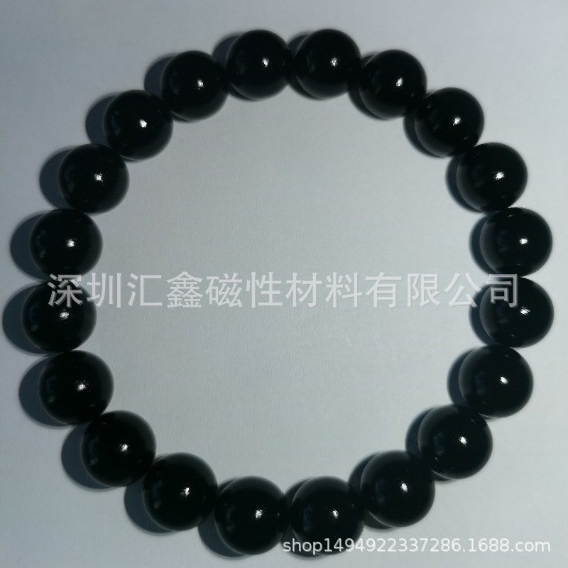 现货供应8mm亮光黑色艾灸石稀土无绳项链  磁疗石彩色手串 磁耳钉