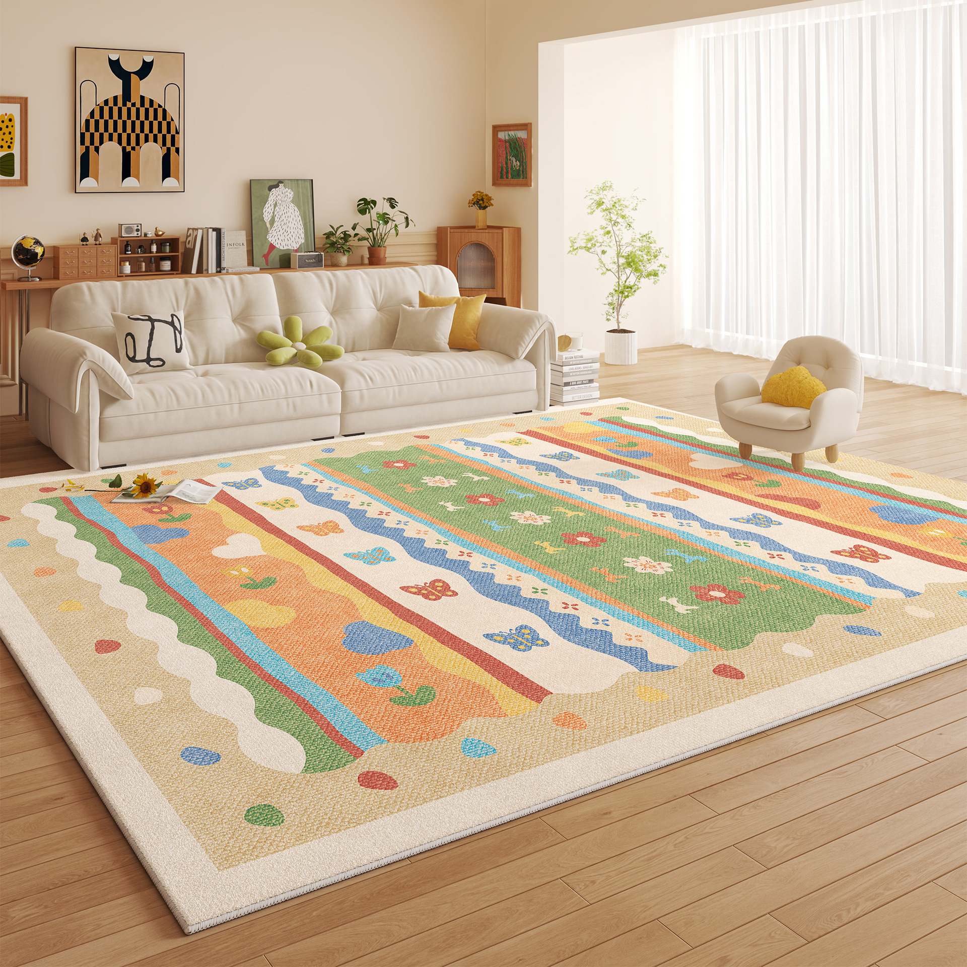 Nuevo alto grado de sensación de alfombra espesa de viento crema imitación de cashmere impermeable sin lavado se puede limpiar la almohadilla de mesa de té de la sala de estar del dormitorio