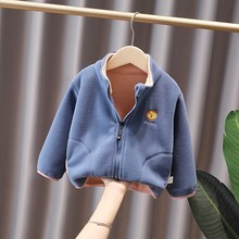 男宝宝冬装加绒上衣新款婴儿童装洋气小男童秋冬季摇粒绒开衫外套