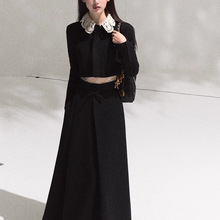 各自的月亮 羊毛薄呢绒上衣套装手工钩针高腰半身裙两件套装冬