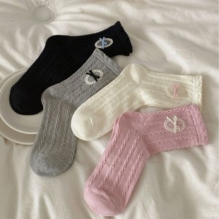 Twist Bow Socks Women's Mid-length Socks Ins Trendy Solid Color Summer Style Mesh Breathable Summer Japanese Style Stockings